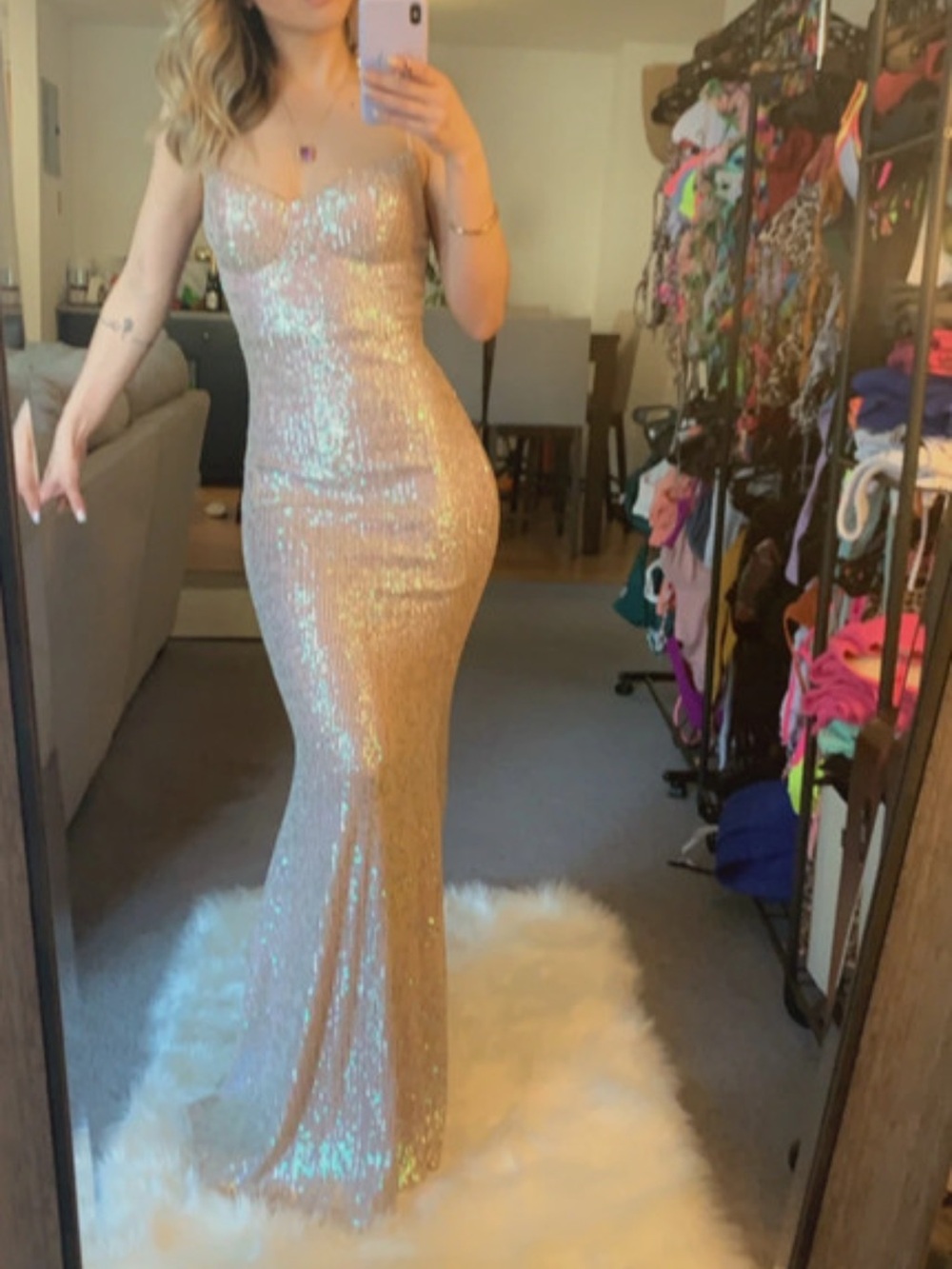 Windsor Iridescent Sequin Mermaid Gown - Champagne Pink